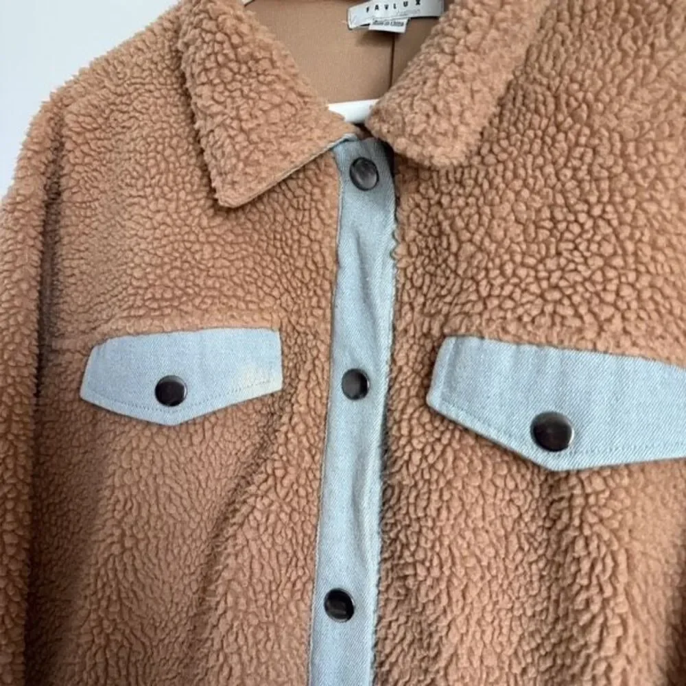 Fleece and Denim trim Jacket Womens L